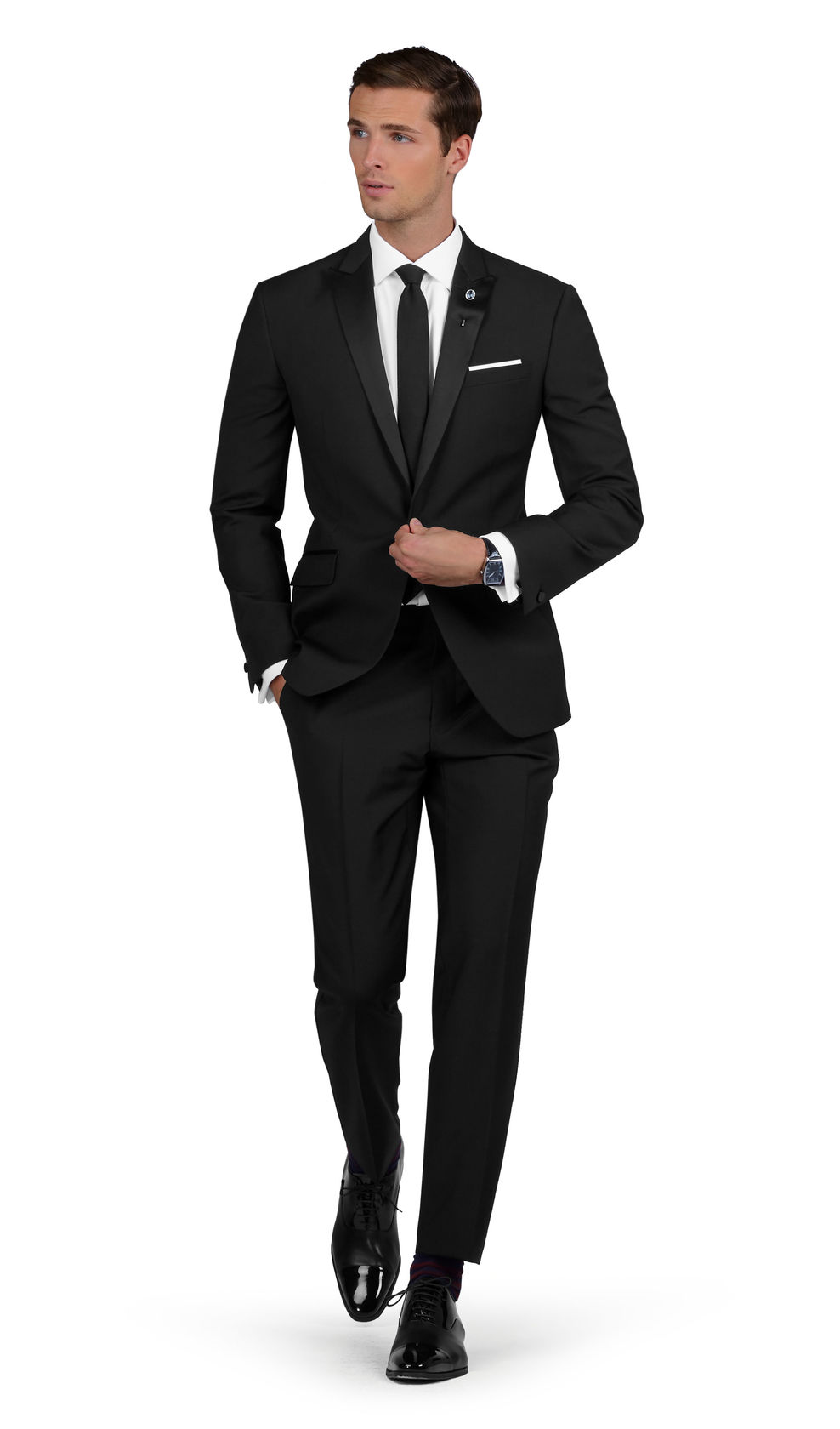 Slim Fit Dinner Suit in True Black Wool Mohair